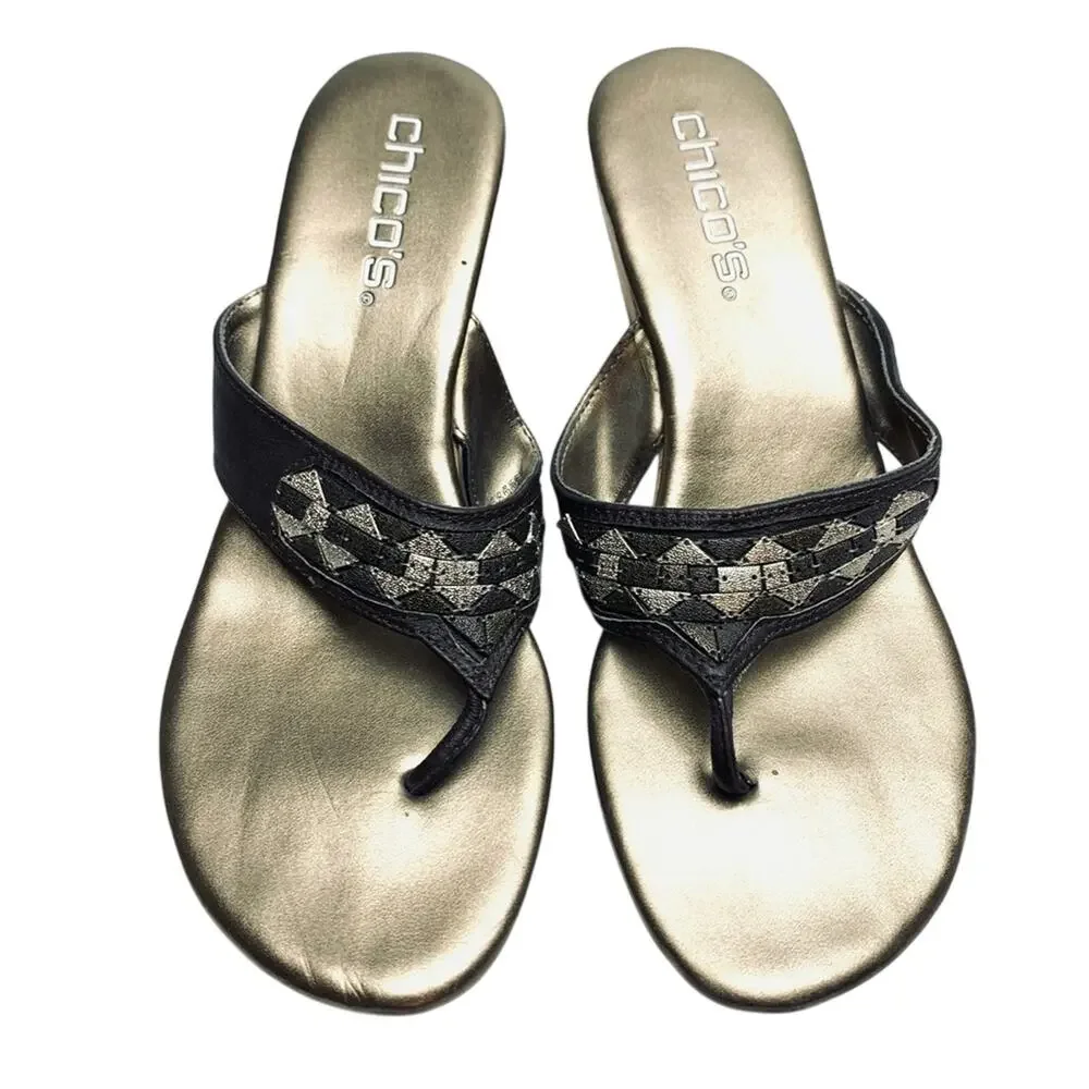 CHICO'S Cork Wedge Leather Sandals Shoes Heels  8